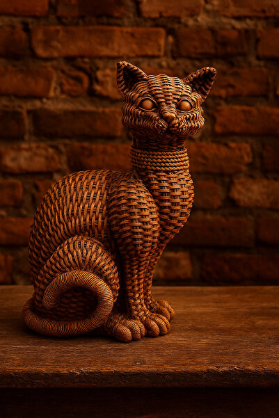 Bohem Hasır Görünümlü Cat Biblo