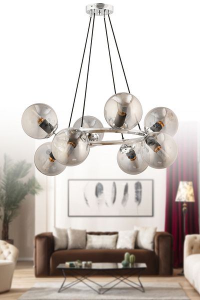 ESSLİGHT Roma 8-Piece Pendant Chandelier (Smoked Glass) Living Room Bedroom Kitchen Young Room Office