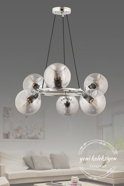 ESSLİGHT Roma 6-Piece Pendant Chandelier (Smoked Glass) Living Room Bedroom Kitchen Young Room Office