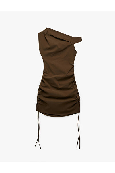 Koton Μίνι φόρεμα με ασύμμετρο γιακά με πλαϊνά συρμένα με δραπέλα