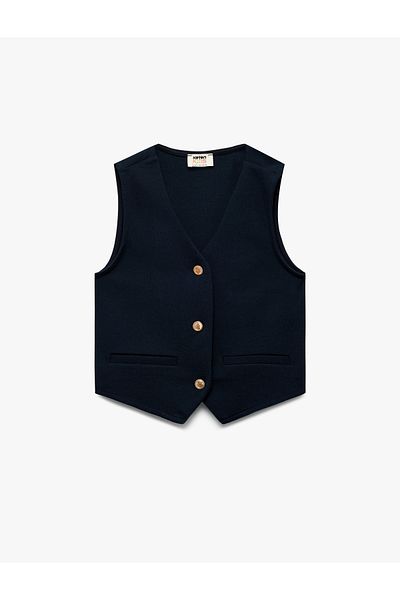 Koton V Neck Sleeveless Buttoned Viscose Crop Vest