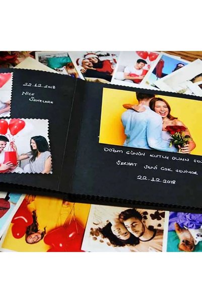 ASEL SANAT Memory Book - Memory Book - Black Memory Book 10 Sheets with Pensan Gel Pen + Sticker Label Gift
