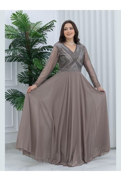 Nice Model Elegant Long Chiffon Dress Crystal Embroidered Evening Gown Women Party Formal Wear Special Event