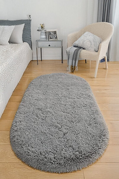 Estiva Home Gray Oval Post Carpet Plush Soft Non-Slip Dot Base Antibacterial ...