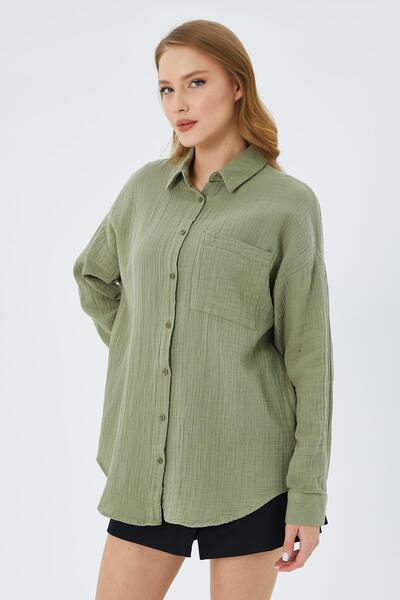 Mixray Çağla - Women's Oversize Muslin Pocket Shirt 3833