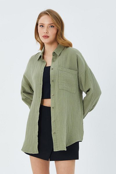 Mixray Çağla - Women's Oversize Muslin Pocket Shirt 3833