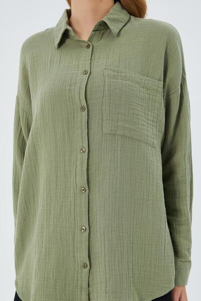 Mixray Çağla - Women's Oversize Muslin Pocket Shirt 3833