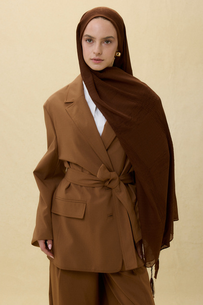 FENZA SCARF Tasseled 50% Cotton Brice Shawl - Chocolate Brown