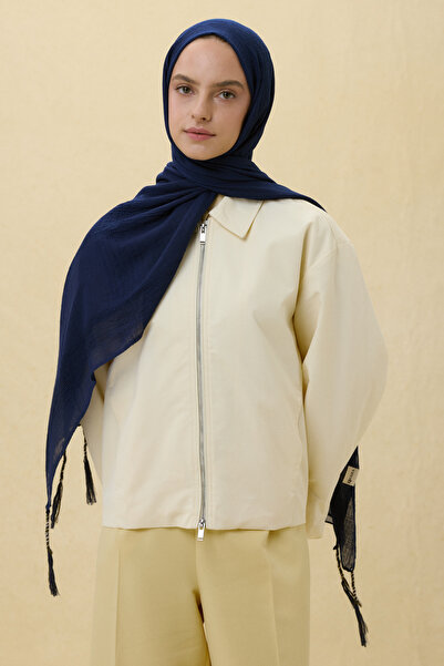 FENZA SCARF Tasseled 50% Cotton Brice Shawl - Navy Blue