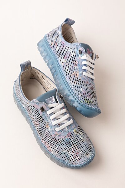 Gondol Hakiki Deri Rahat Esnek Hafif Taban Yazlık Ayakkabı Kla.3623 Mavi