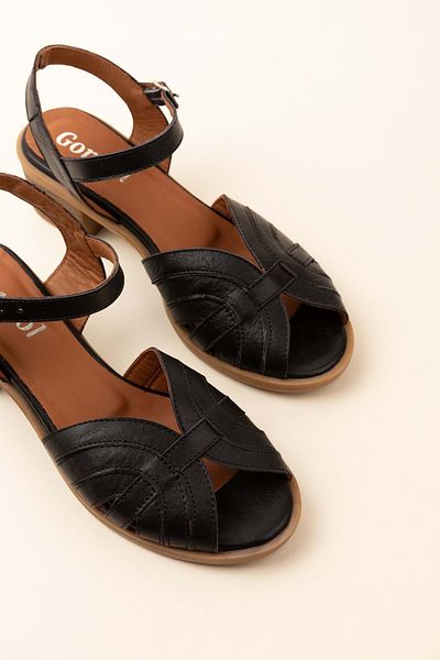 Gondol Sandale de zi cu toc mediu din piele naturală pentru femei Anl.3363 Negru