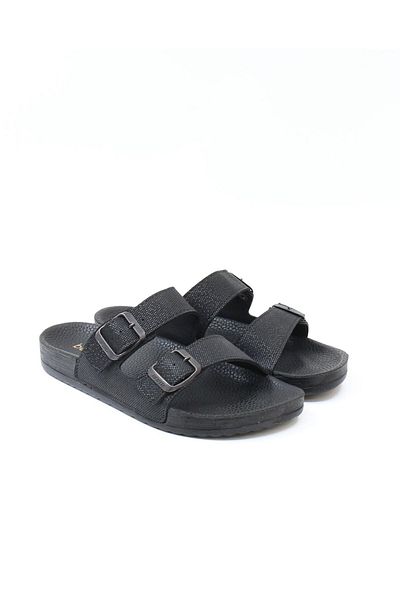 BENTO 43001 Black Double Buckle Anatomical Unisex Slippers