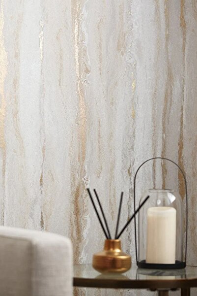 Bien Duvar Kağıtları Bien Exclusive 5365 Metalik Altın ile Soğuk Gri Akan Desen Duvar Kağıdı 5,30 M²