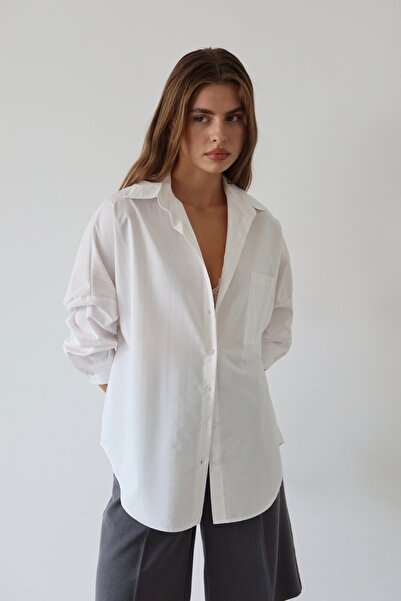 JASTE Γυναικείο ροζ ριγέ πουκάμισο με κουμπιά με λεπτομέρεια ριγέ υπερμεγέθη