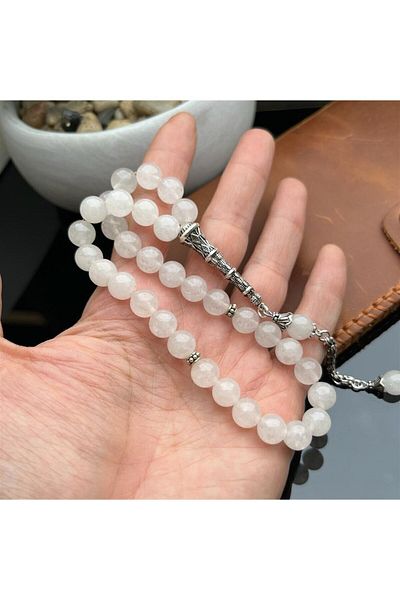dergah tesbih Silver Design Pink Quartz Rosary