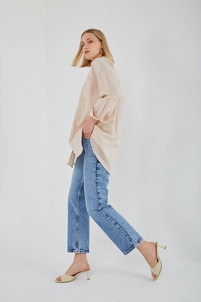Mixray 4053 Γυναικείο πουκάμισο μονής τσέπης Oversize Basic Stone
