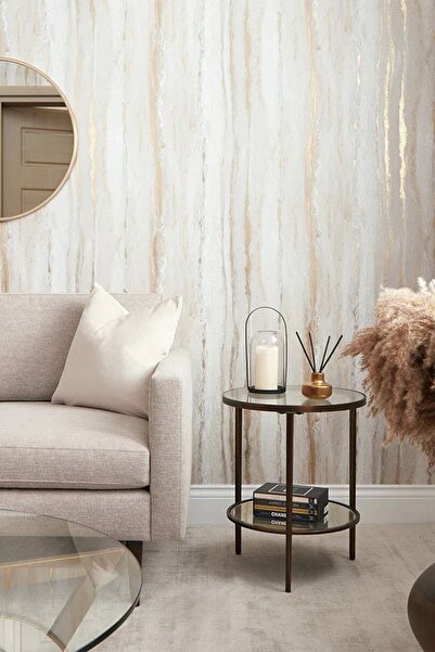 Bien Duvar Kağıtları Bien Exclusive 5365 Metalik Altın ile Soğuk Gri Akan Desen Duvar Kağıdı 5,30 M²