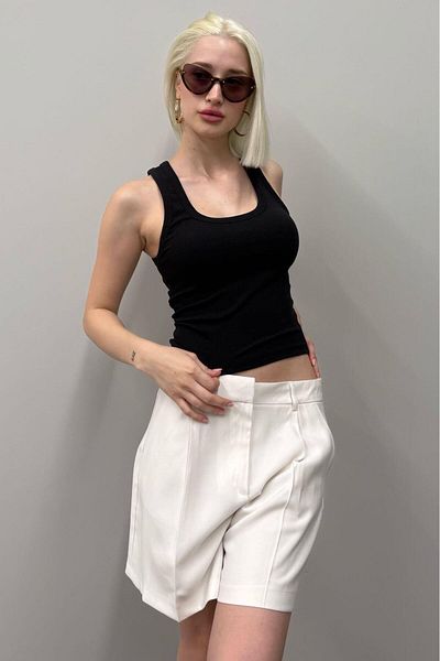 Seeh Black Ribbed Women's Basic Undershirt Sh245
