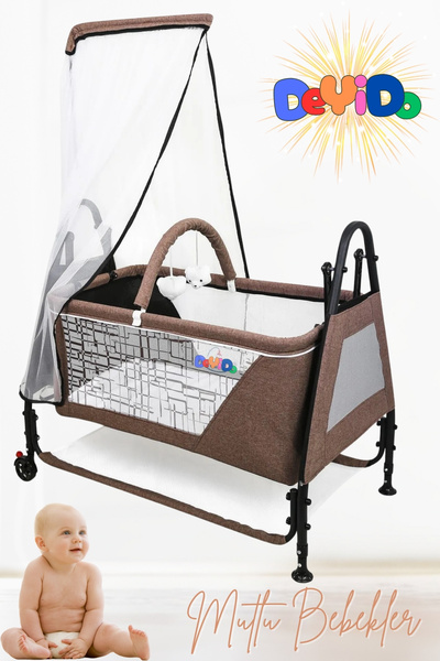 DeYiDo Elit Keten Lüks Portatif Sallanır Anne Yanı Sepet Hamak Beşik Cibinlik Oyuncak %100 Yerli Üretim