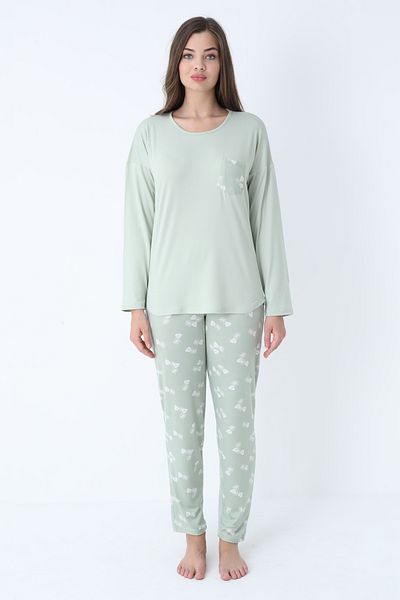 TURAY Weekend Lights Bamboo Uzunkol Women's Çağla Green Pajama Set