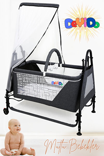 DeYiDo Elit Keten Lüks Portatif Sallanır Anne Yanı Sepet Hamak Beşik Cibinlik Oyuncak %100 Yerli Üretim