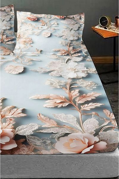 MonoHome 100% Cotton Fitted Sheet Special Design 5D Digital 60 Wire Flowers of Dream