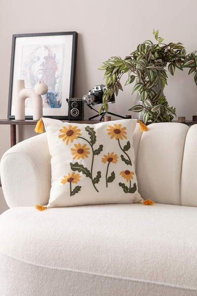BUGİ HOME COLLECTİON Comfort Punch Pattern Throw Pillow Cover Square Decorative Bohemian Embroidered Sofa Pillowcase Poncho 45X45