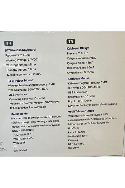 4Berry Kablosuz Klavye Mouse ve Stand Seti + Ayarlanabilir Telefon Standı SIYAH