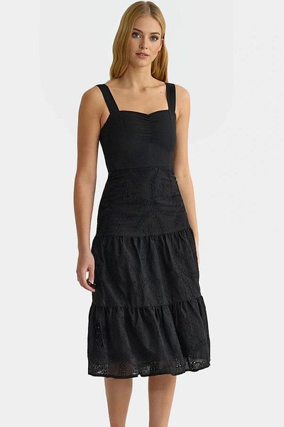 PayBuy Summer Brode Woven Midi Dress Skater Pattern Sleeveless Daily Comfortable and Stylish Perfect Fit