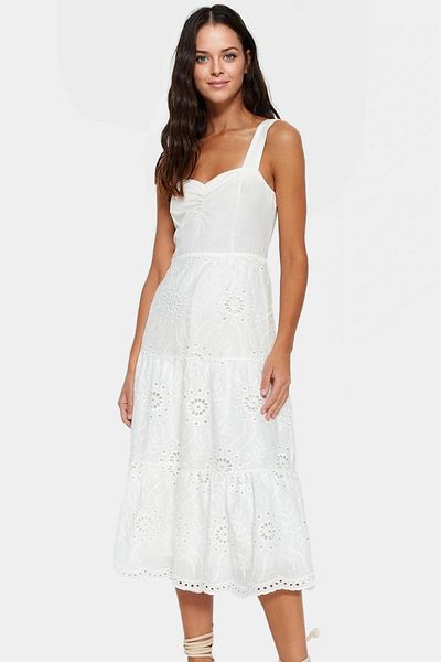 PayBuy Summer Brode Woven Midi Dress Skater Pattern Sleeveless Daily Comfortable and Stylish Perfect Fit