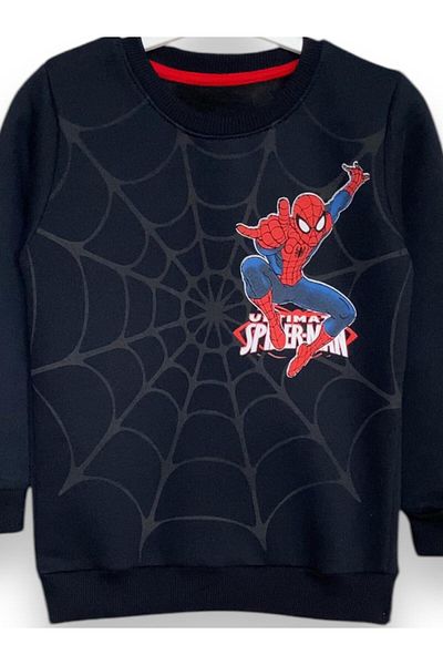 LİTTLE TORTOİSE Boy's Black Spider-Man Printed Crew Neck T-Shirt with Pocket Shorts 2-Piece Set