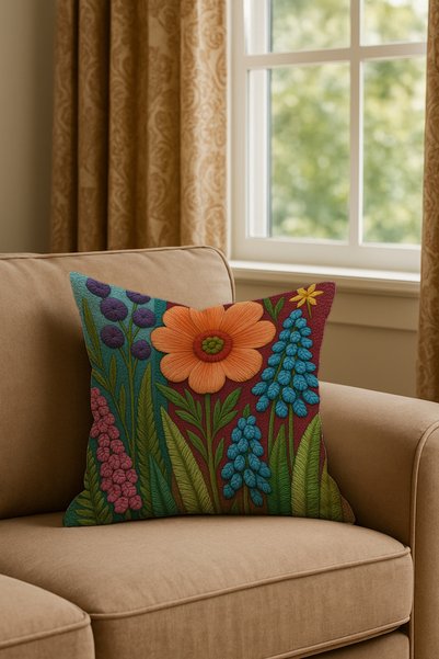 Leolife 3D Wild Flower Embroidery Embroidered Classic Style Digital Printing Set of 2 Throw Pillow Covers