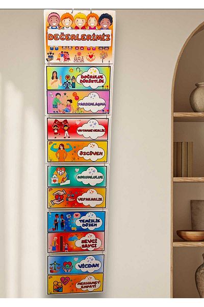 Kozalak Tasarım Our Values Banner for School and Classrooms Customizable Pvc Coated 6 Pieces Banner 30*130cm