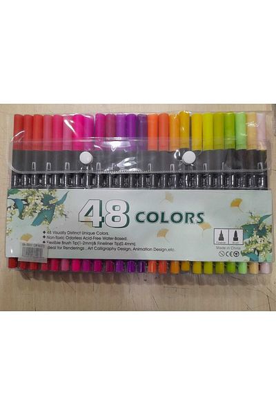 gebzeli Dual Brush Tip Double-Sided Felt-Tip Pen Set 48pcs... Brush Tip 1-2mm, Fineliner Tip 0,4mm...