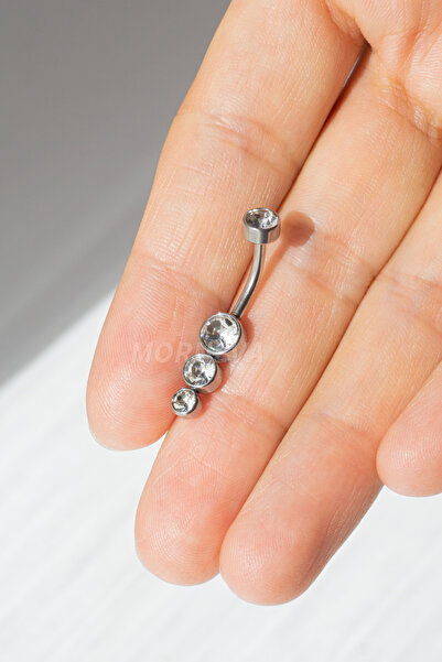 MORNEVA Taşlı Sarkaç Çelik Belly Göbek Piercingi