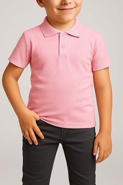 FATELLA Unisex Children's Youth Polo Collar Short Sleeve Normal Pattern Plain...