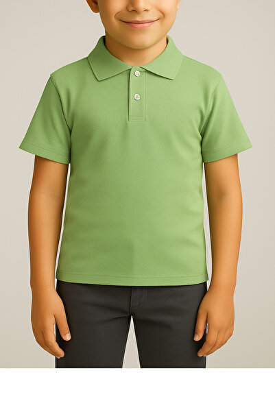 FATELLA Unisex Children's Youth Polo Collar Short Sleeve Normal Pattern Plain...