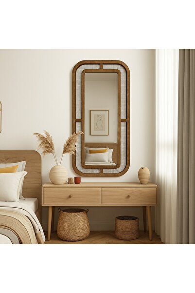 arykanda AHŞAP RATTAN AYNA - ORTA BOY MAKYAJ AYNASI - DRESUAR AYNASI