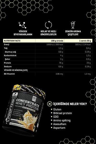 Proftein Nutrition Whey Concentrate Protein 450g 15 Servings Vanilla Flavored
