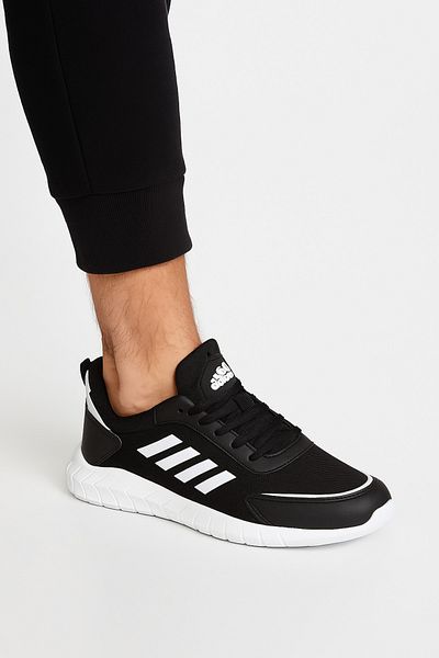 Giyyin Tenis pentru bărbați - Pantofi sport Floti alb-negru, cu detaliu casual cu dungi laterale