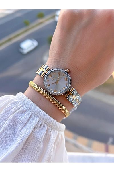 FERRO Small Case Vintage Model Steel Cord Ion Plated Case Women's Wristwatch+Bracelet B.Frv256.A05