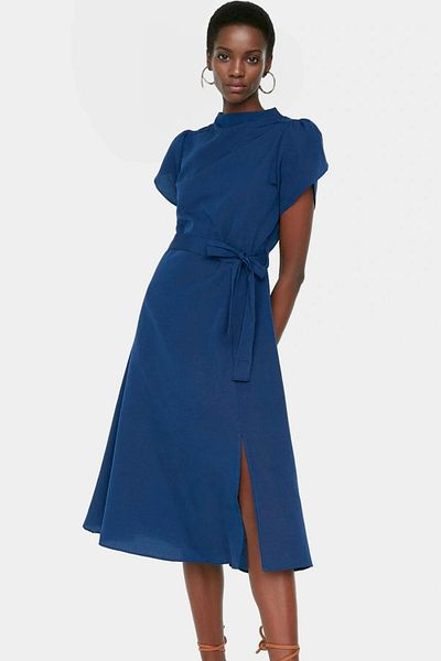 PayBuy Midi a Line Cotton Dress with Waist Belt Summer Stylish Comfortable Cut Zarifane Design