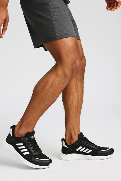 Giyyin Tenis pentru bărbați - Pantofi sport Floti alb-negru, cu detaliu casual cu dungi laterale