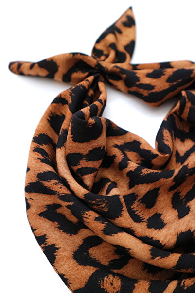 THE MOON Leopard Patterned Brown Cotton Scarf Bandana