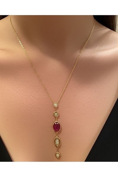 Giurose Red Stone Y Steel Women's Necklace