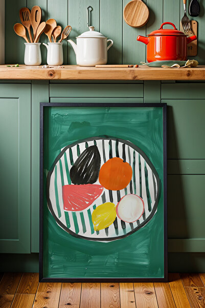 HİGUERA Linear Colorful Fruit Art KTB Ζωγραφική τοίχου κουζίνας με φυσικό ξύλ...