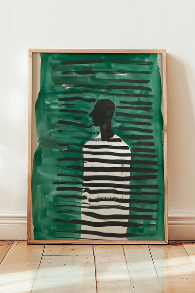 HİGUERA Μοντέρνα Τέχνη Touching Man Πίνακας τοίχου με φυσικό ξύλινο πλαίσιο