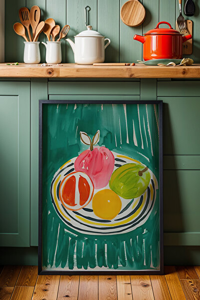 HİGUERA Πολύχρωμα Φρούτα και Πράσινο Φόντο KTB Ζωγραφική τοίχου κουζίνας με φ...