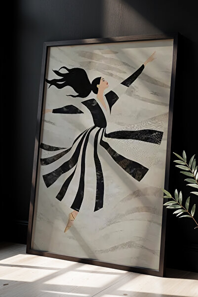 HİGUERA Ζωγραφική τοίχου με φυσικό ξύλινο πλαίσιο με φιγούρες μοντέρνου χορού