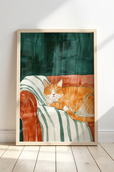 HİGUERA Πορτοκαλί καναπέ γάτας Αίσθηση πολύχρωμο και ζωηρό στυλ Πίνακας τοίχο...